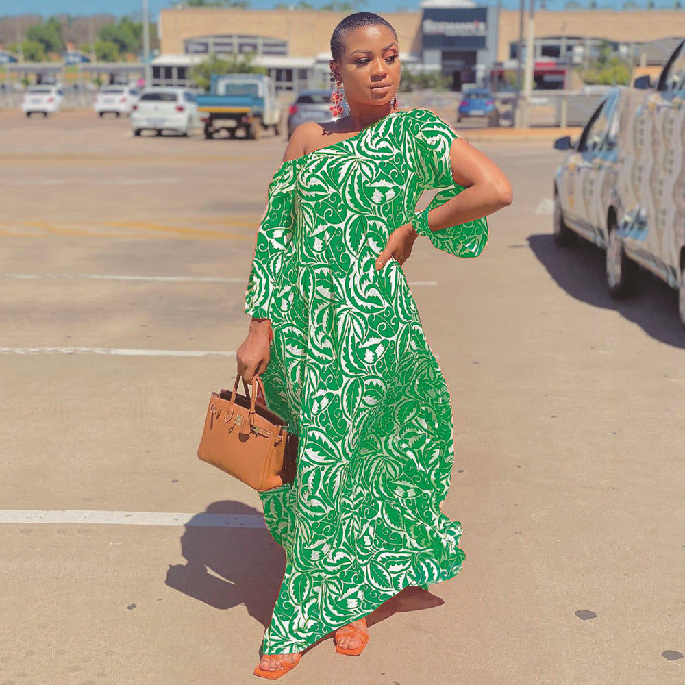 Erica- Damen Maxikleid mit asymmetrischem Design und Muster