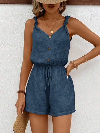 Eva – Sommer Jumpsuit Damen Knöpfe Leinen Elastisch