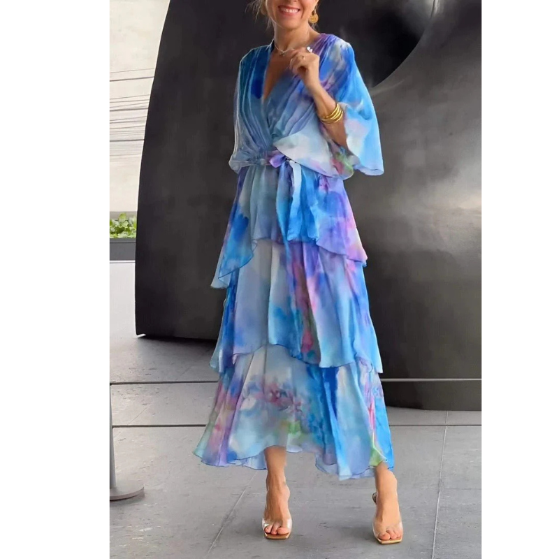 Friede - Damen Wickelkleid Mit Lagenmuster