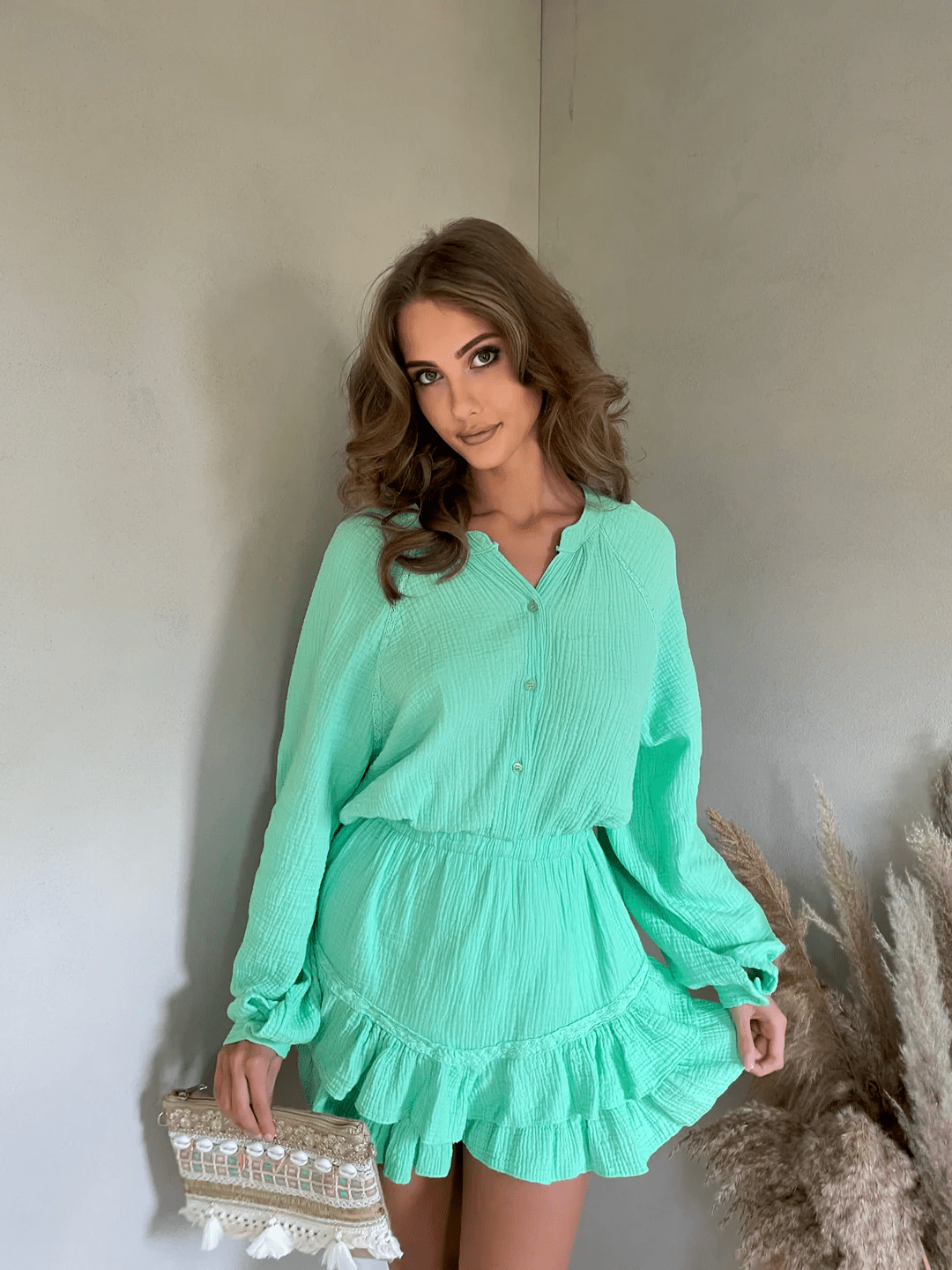 Boho Minikleid mit verspielten Rüschen und luftiger Baumwollmischung für Frauen