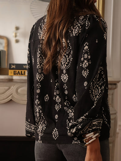 Weite Bluse mit Blumenmuster und Laternenärmeln für Frauen