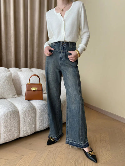 Gesine - Vintage Denim Wide Leg Jeans mit Knöpfen