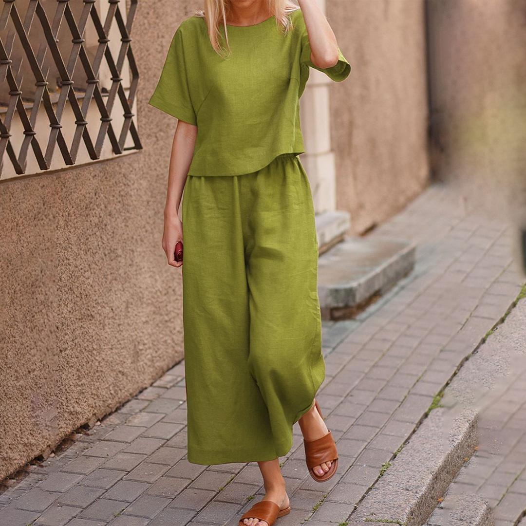 Top und Weit Geschnittener Hose Zweiteiliges Set für Damen