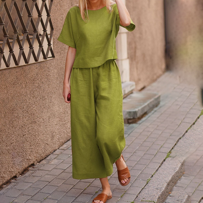 Top und Weit Geschnittener Hose Zweiteiliges Set für Damen