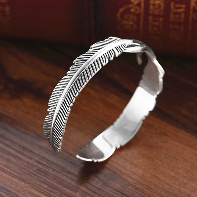 Sterling Silber Feder Manschettenarmband Für Damen