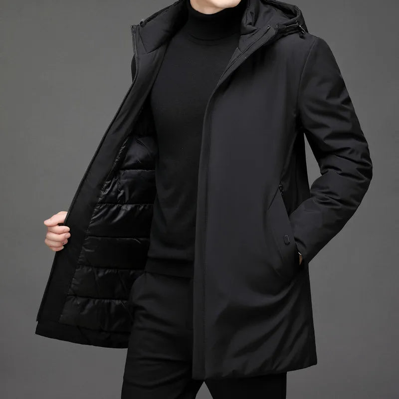 Herren Kapuzen Reißverschluss Langer Winter Jacke | Warme