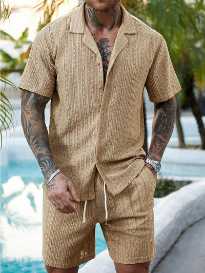 Hartmut – Herren Zweiteiler Set Mit Knopfhemd Und Shorts