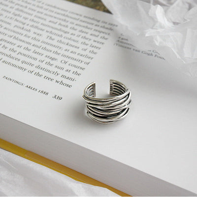 925 Sterling Silber Verstellbarer Geschichteter Ring