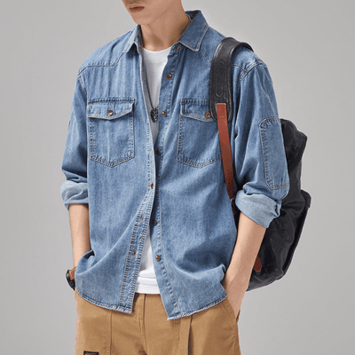 Herren Hemd Denim 100% Baumwolle Komfortabel Stilvoll