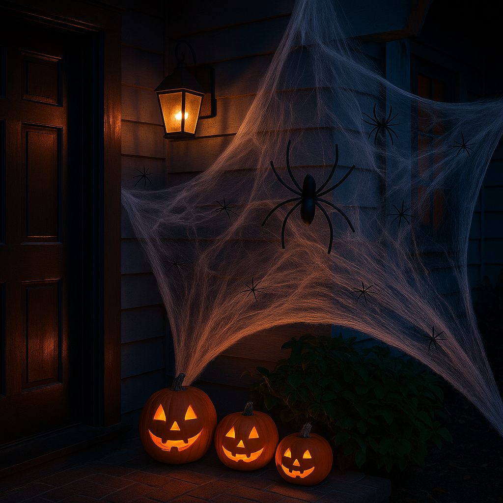 Horror-Spinnennetz-Set – 200 weiche Netze mit gruseligen Kunstspinnen