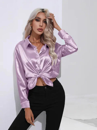 Elegante Satinbluse mit weitem Schnitt und langen Ärmeln für Frauen