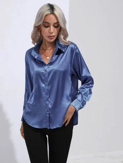 Elegante Satinbluse mit weitem Schnitt und langen Ärmeln für Frauen