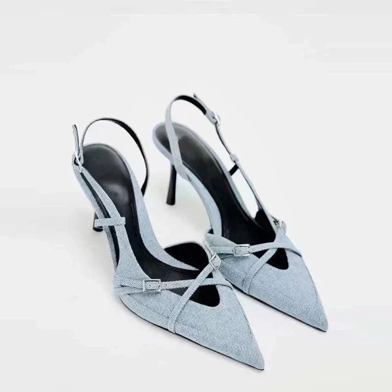 Lumiere | Elegante Denim Slingback Pumps mit spitzer Zehenpartie