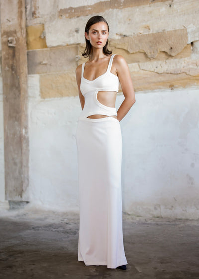 Nora - Modisches eng anliegendes weißes Kleid