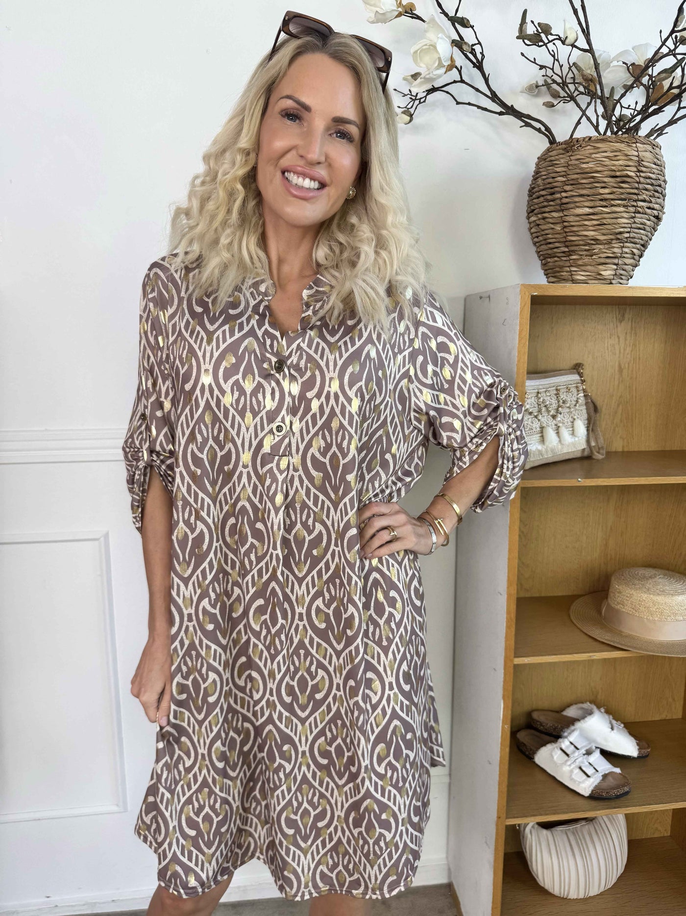 Umbrienne | Boho Maxikleid mit Goldakzenten