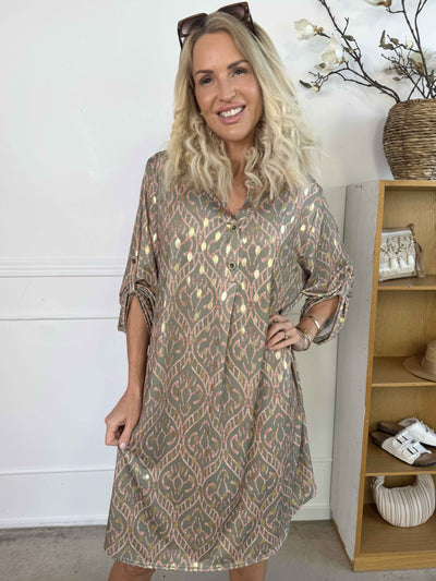 Umbrienne | Boho Maxikleid mit Goldakzenten
