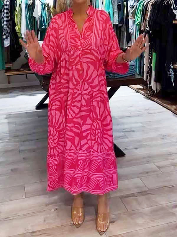 Lockeres Bedrucktes Kleid mit Knöpfen für Damen