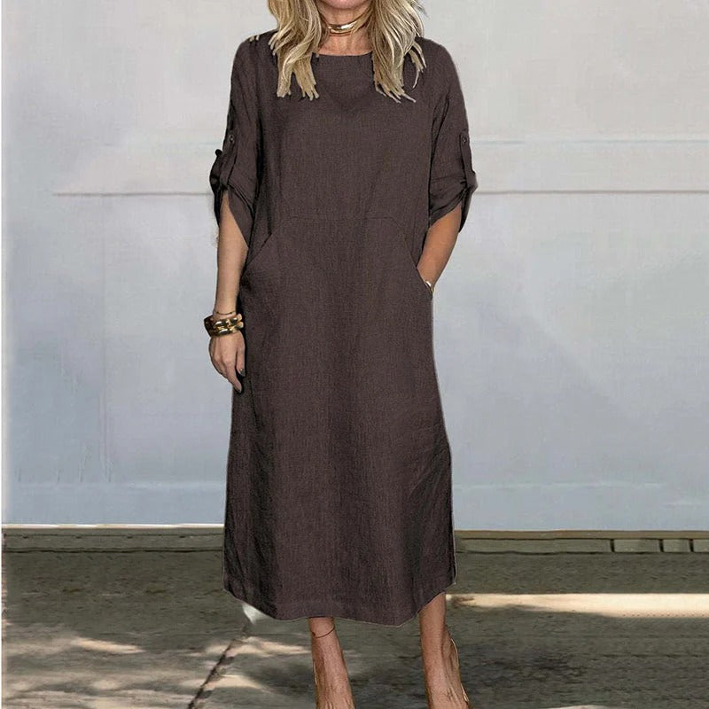 Locker Fit Plain Leinenkleid für Damen