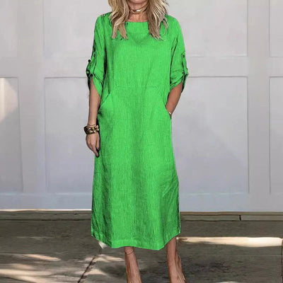 Locker Fit Plain Leinenkleid für Damen