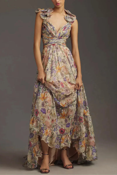 Juliet - Langes plissiertes Kleid mit Blumenmuster