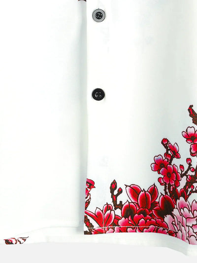 Jörg - Kurze Ärmel Weiß Floral bedrucktes Sommerhemd