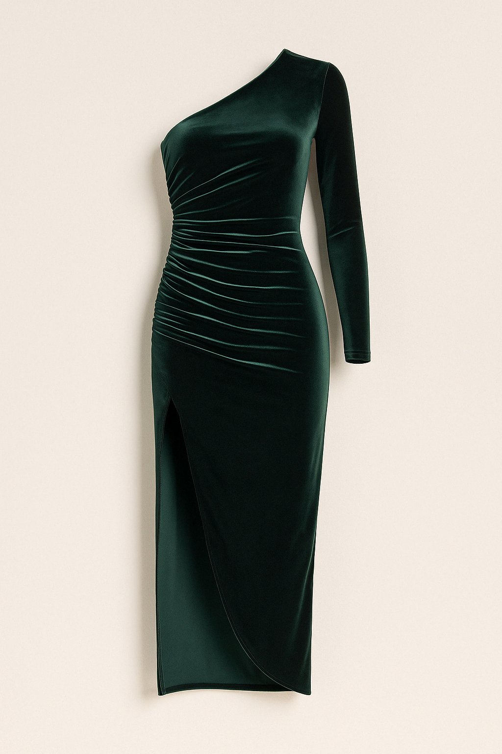 Karina | Samt-Midikleid mit asymmetrischer Schulter & femininer Raffinesse