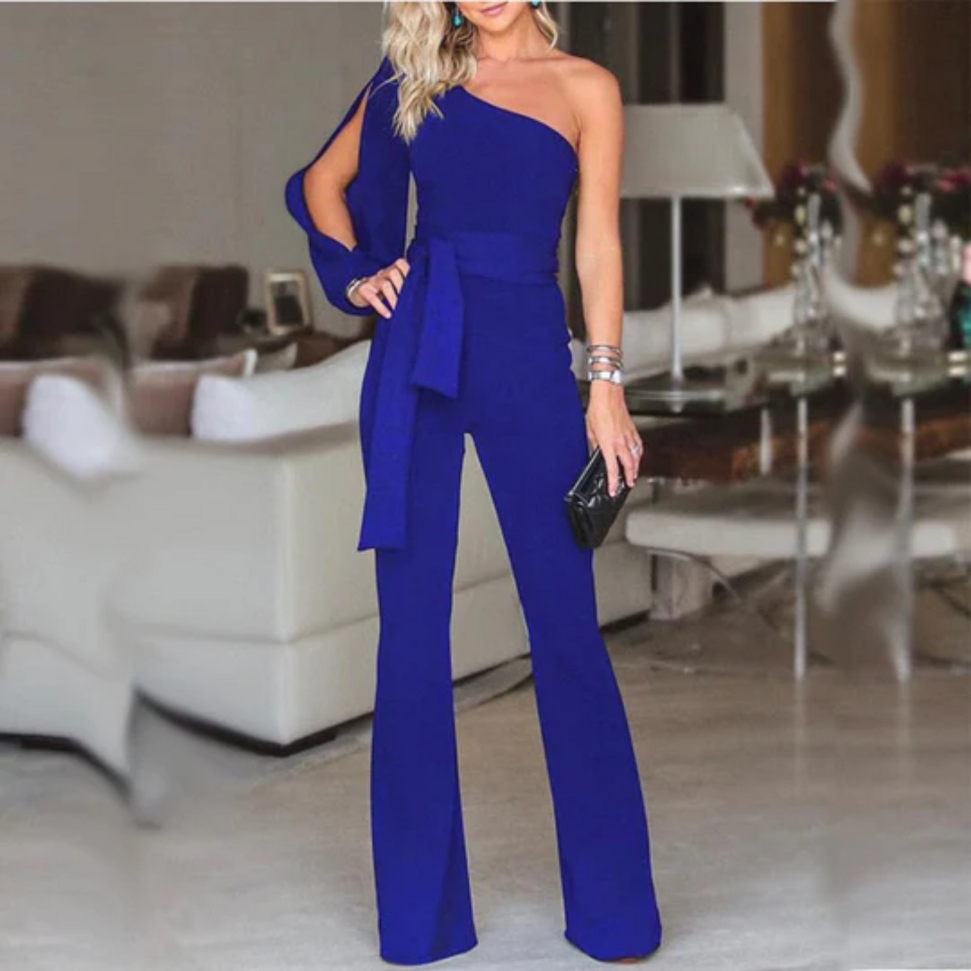 Asymmetrischer Jumpsuit mit Gürtel für Damen
