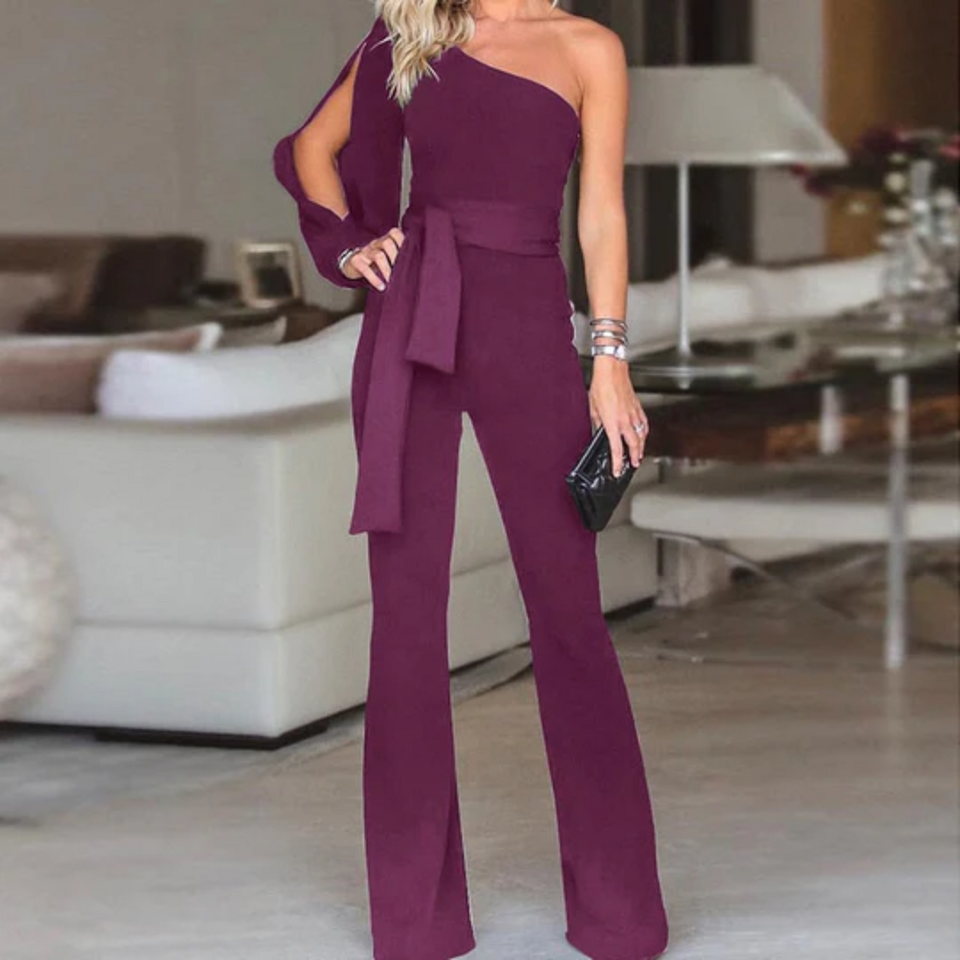 Asymmetrischer Jumpsuit mit Gürtel für Damen