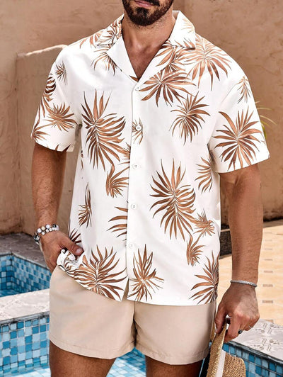Justus – Herren Strandset Blumenhemd Und Einfarbige Shorts