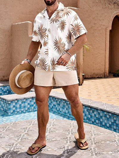 Justus – Herren Strandset Blumenhemd Und Einfarbige Shorts