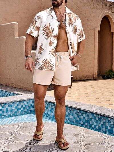 Justus – Herren Strandset Blumenhemd Und Einfarbige Shorts