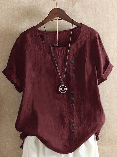 Baumwollhemd mit Knopfleiste und Rundhalsausschnitt für Frauen