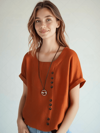 Baumwollhemd mit Knopfleiste und Rundhalsausschnitt für Frauen