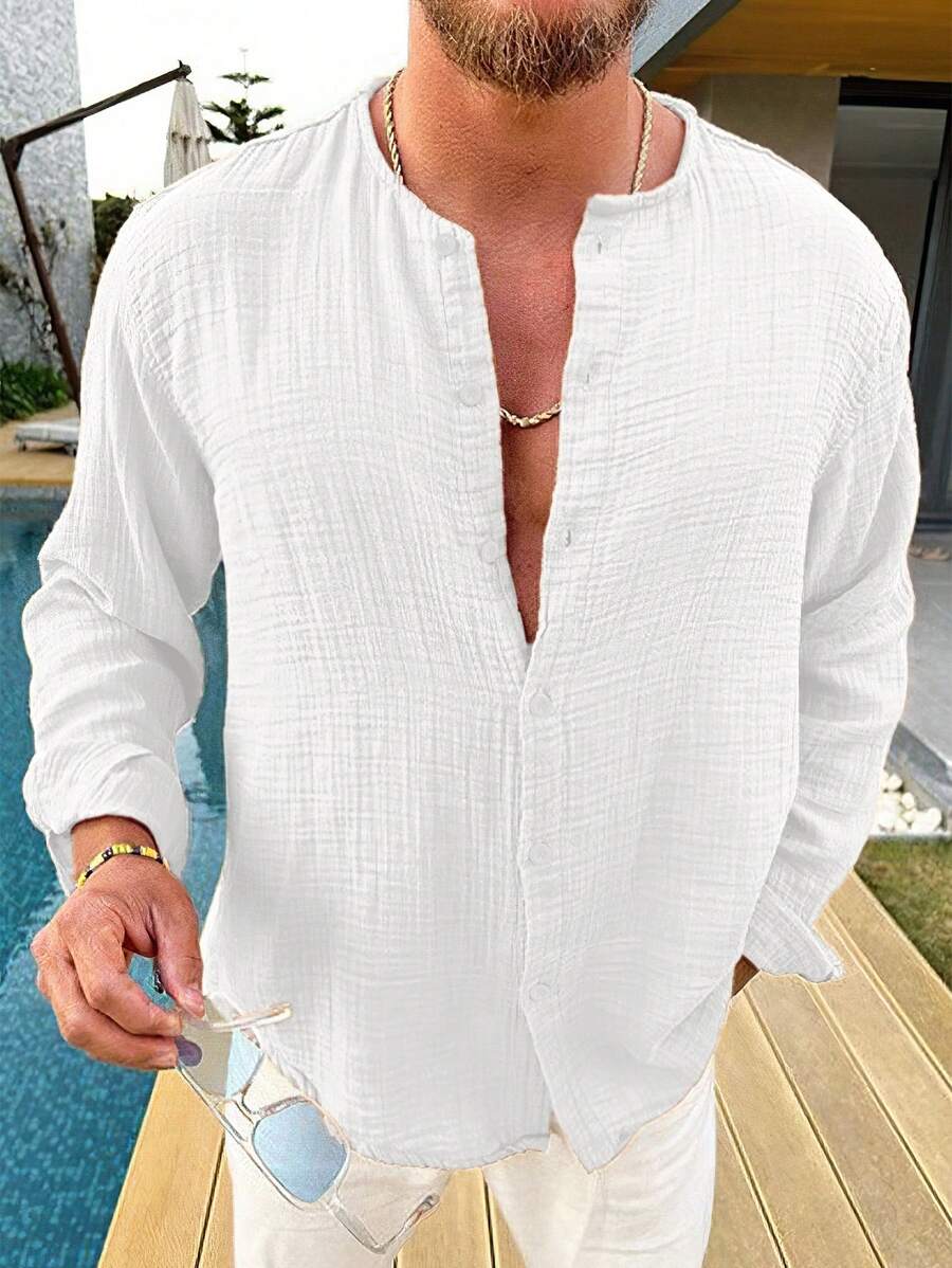 Kevin – Herren Einfarbiges Kurzarmhemd Mit Knopfleiste Basic