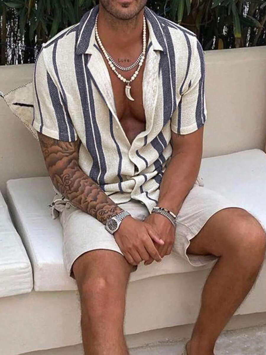 Konrad – Herren Gestreiftes Kurzarmhemd Für Frühling Und Urlaub