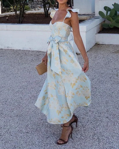 Damenkleid aus Polyester mit Schmetterlingsärmeln und elegantem Schnitt für den Sommer