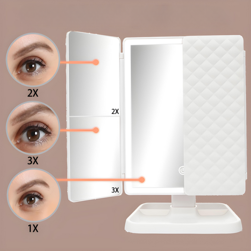 LED Kosmetikspiegel mit 3 Beleuchtungsmodi und Vergrößerung – Faltbar und USB-C Wiederaufladbar, Spiegel zum Schminken