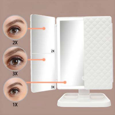 LED Kosmetikspiegel mit 3 Beleuchtungsmodi und Vergrößerung – Faltbar und USB-C Wiederaufladbar, Spiegel zum Schminken
