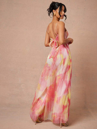 Magdalena – Abstrakt Bedruckter Jumpsuit Mit Tiefem Ausschnitt