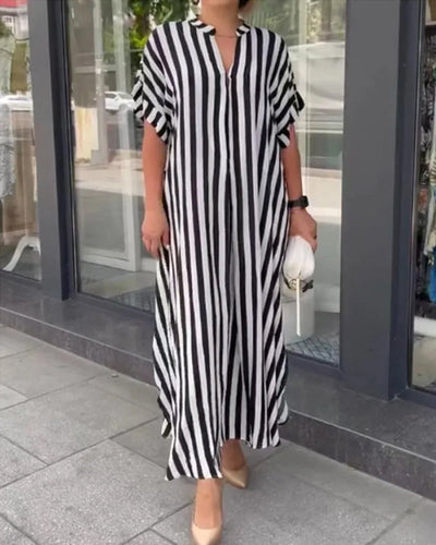 Malou- Sommerkleid mit V-Ausschnitt und Streifen