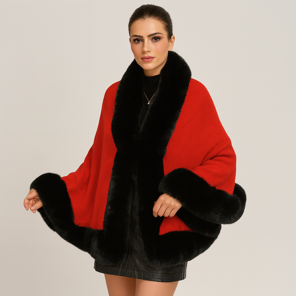 Marcella | Fledermausmantel mit offener Vorderseite und Pelzbesatz
