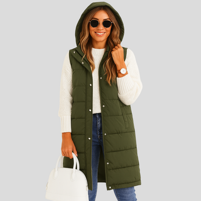 Marcellin | Ärmelloser Mantel mit Kapuze und Knopfleiste