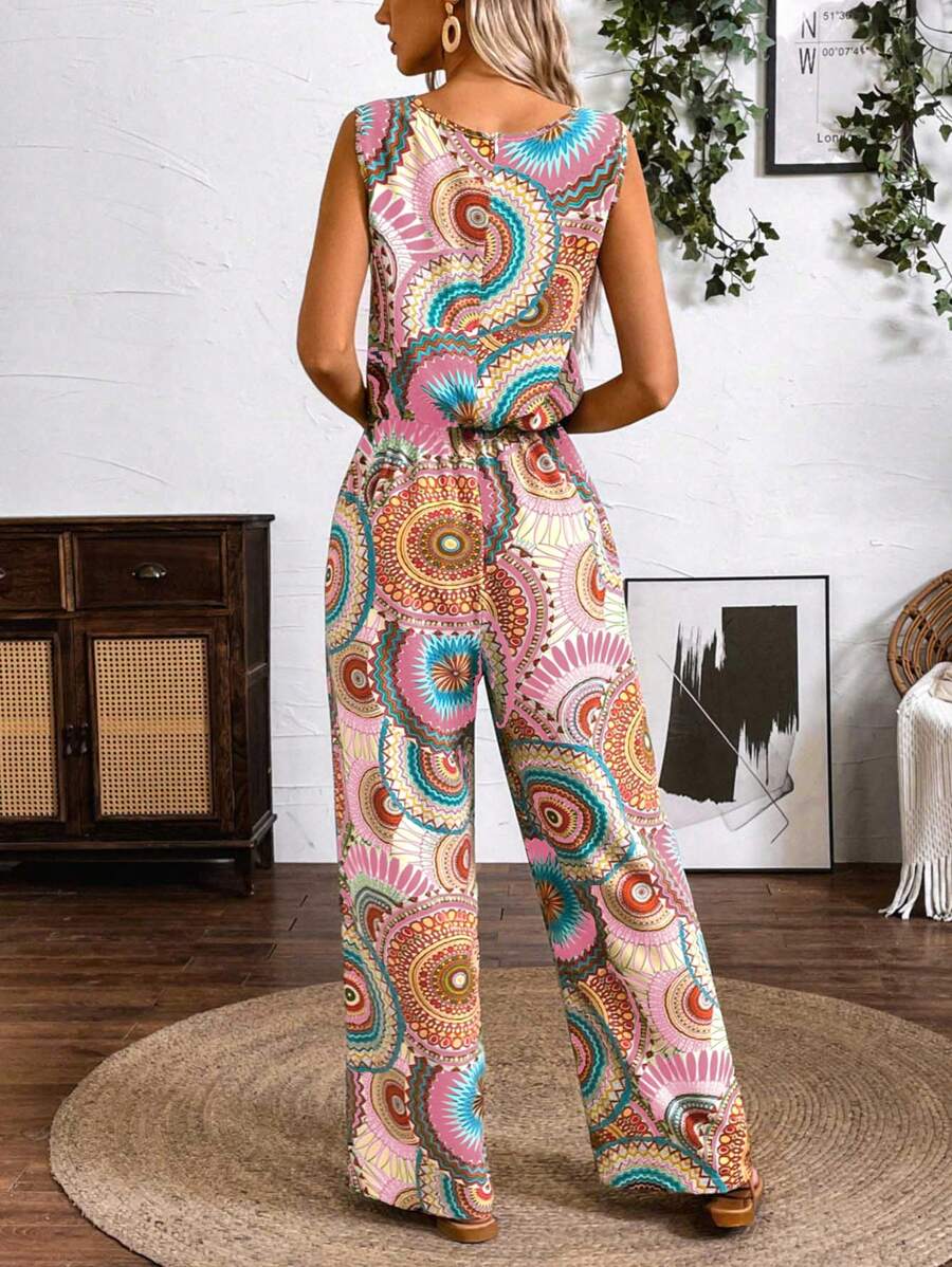 Marlene – Damen Jumpsuit Ärmellos Bedruckt Für Sommerurlaub