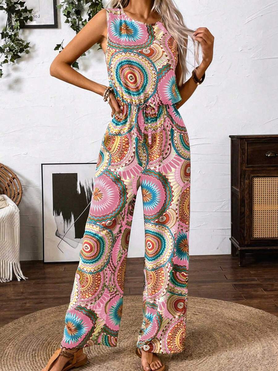 Marlene – Damen Jumpsuit Ärmellos Bedruckt Für Sommerurlaub