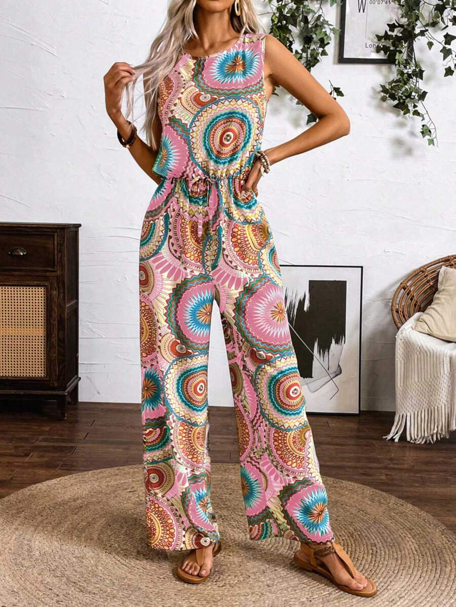 Marlene – Damen Jumpsuit Ärmellos Bedruckt Für Sommerurlaub