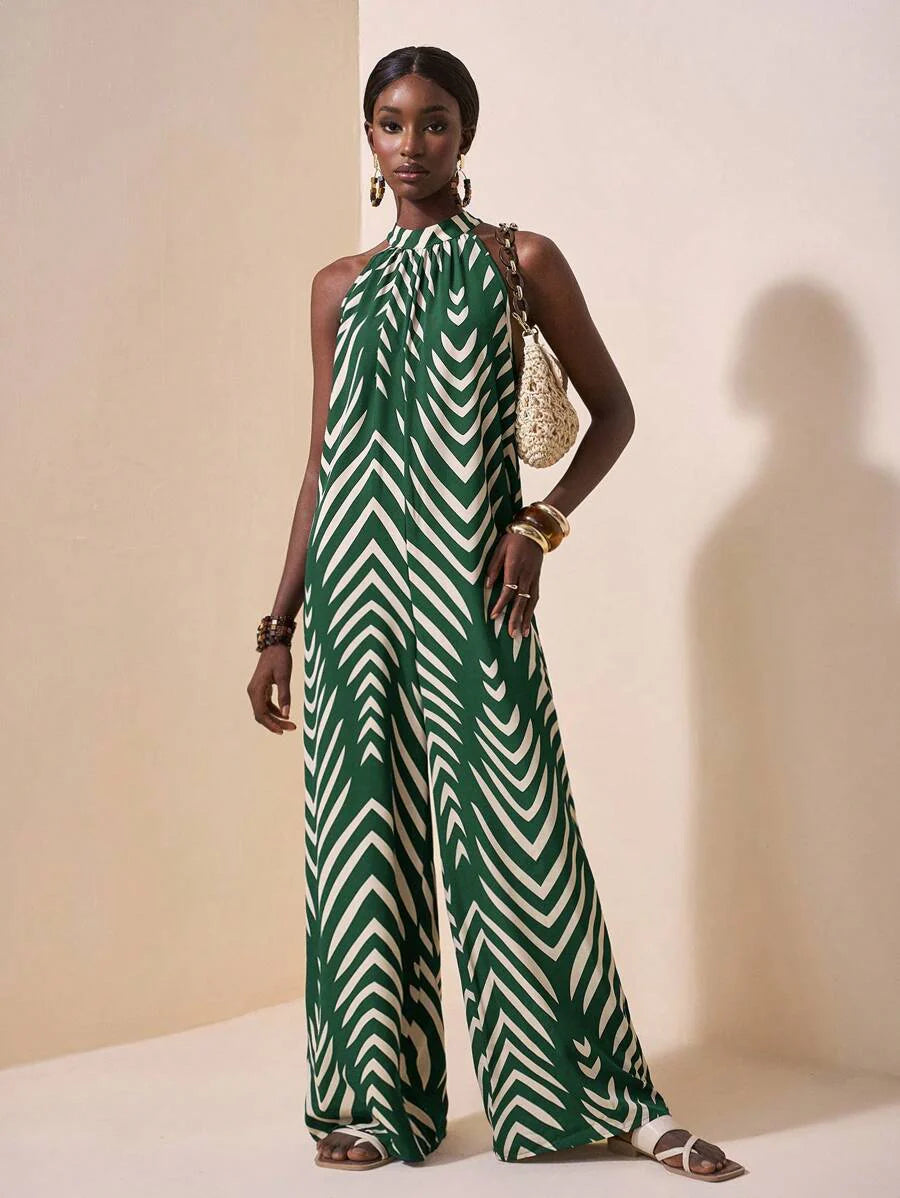 Melina – Neckholder Jumpsuit Damen Gestreift Weit Für Sommer