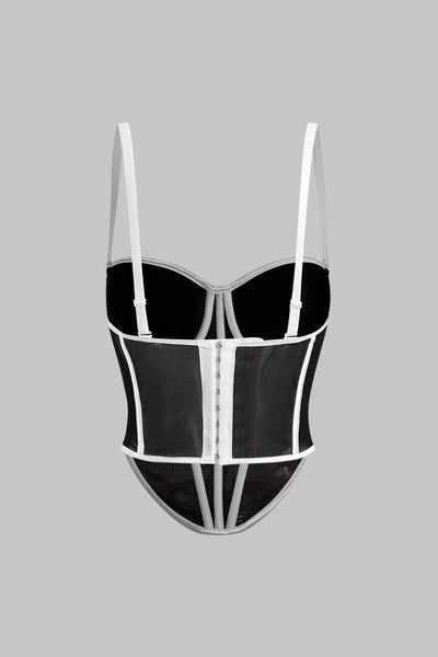 Cecilia | Elegantes Mesh-Korsett-Top mit Kontrastpaspeln