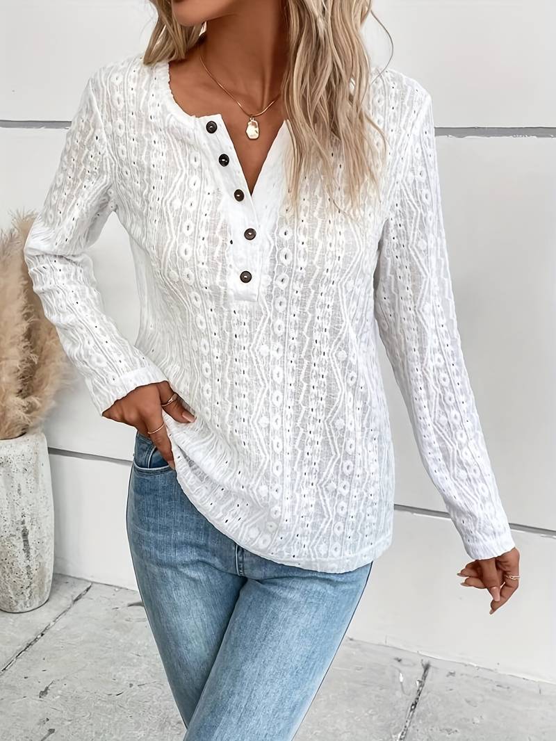 Langärmliges T Shirt mit halber Knopfleiste für Frauen