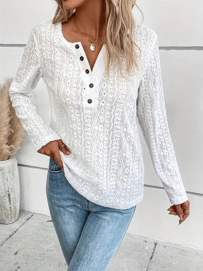 Langärmliges T Shirt mit halber Knopfleiste für Frauen