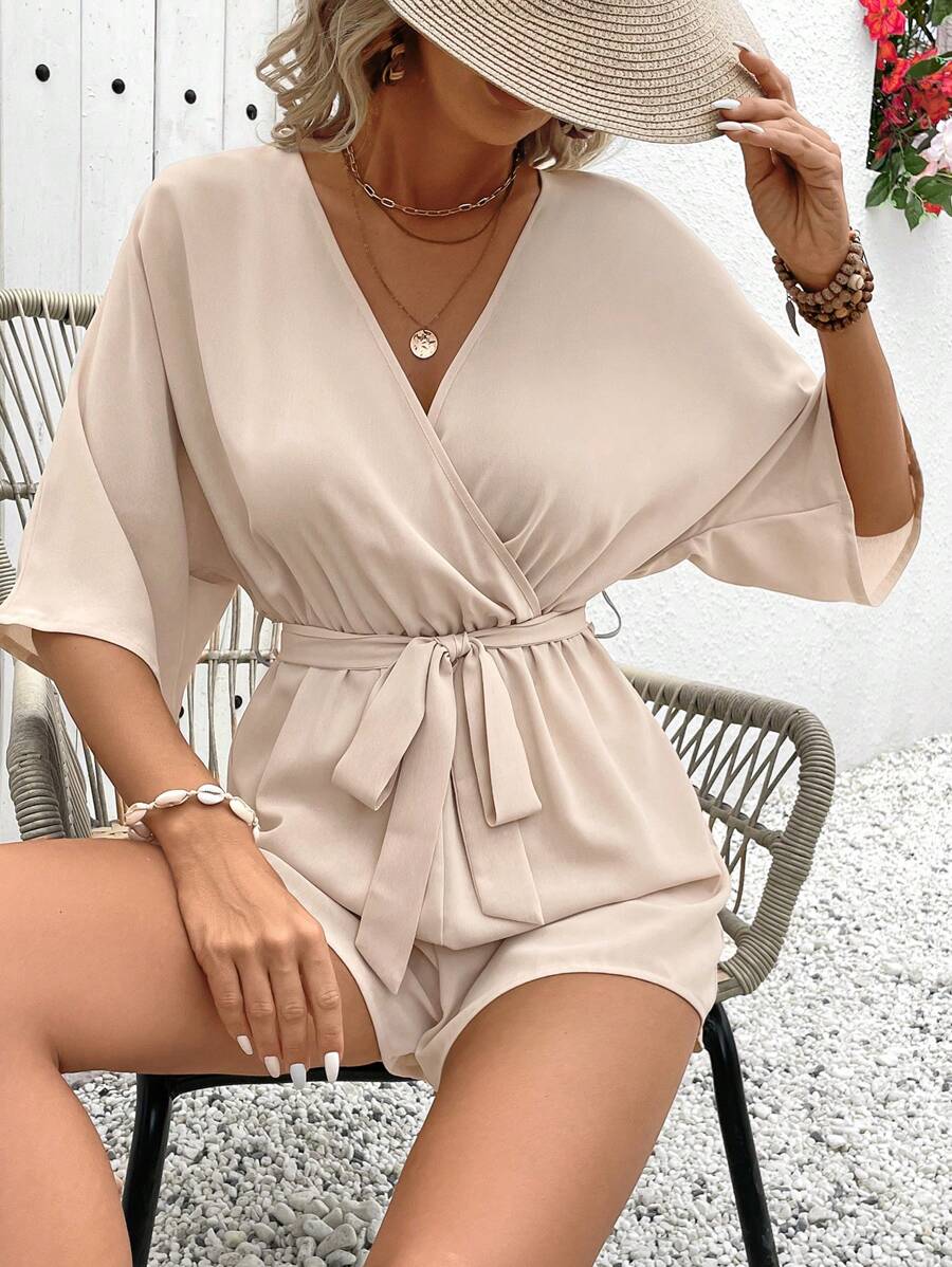 Mira – Damen Wickel Jumpsuit Mit Blumenspitze Für Urlaub